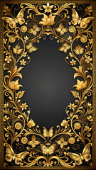Luxurious Ornate Golden Frame on Black Regal Background

