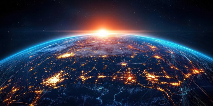 Earth Cyberpunk Network Connections Air Routes Global Transport Maps 3D Illustration