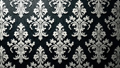 Classic damask design featuring repeating arabesque motifs in grayscale , background, grayscale
