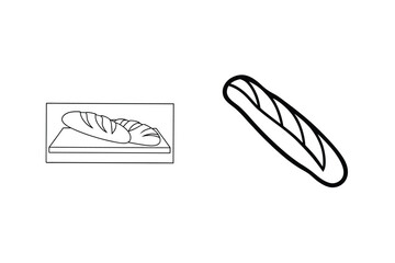 Simple Line Art Illustration Of Baguettes On Cutting Board And Individually