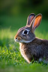 there is a rabbit that is sitting in the grass