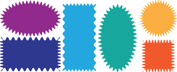 Colorful Rectangle Frames with Wiggly Borders and Zigzag Edges. Wiggly Borders and Scallop-Edge Torn Paper in Vibrant Shapes vector on white background