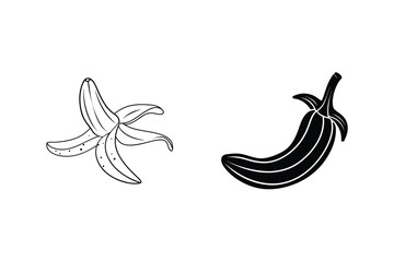 Banana Vector Illustration Featuring Peeled Fruit And Solid Black Design Element