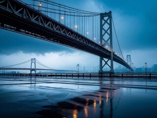 Fototapeta premium Bridge and Cityscape Under a Cloudy Sky