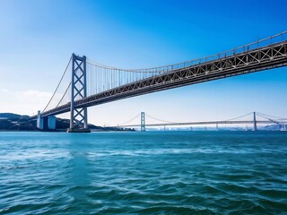 Obraz premium Suspension Bridge Over Calm Ocean Waters