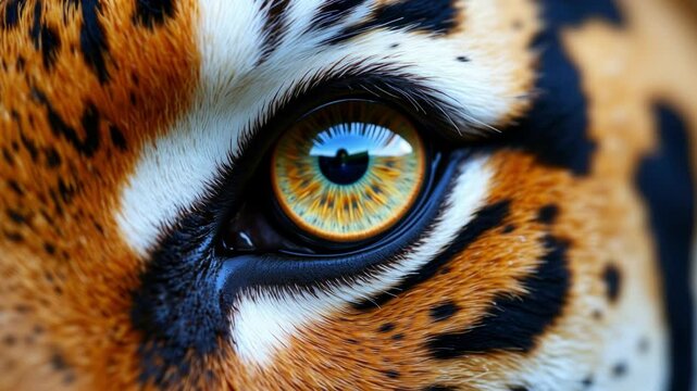 Close-Up View of Majestic Tiger Eye Displaying Intricate Patterns and Stunning Colors in Wildlife