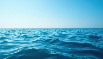 Obraz premium Serene blue ocean, gentle waves, vast horizon, high resolution, photo, sky