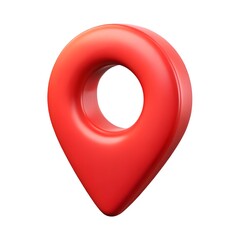 A 3D red map pointer pin isolated on a white background with a metallic silver design, symbolizing location and web navigation in a modern, circular style