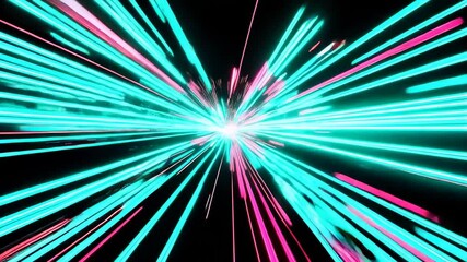 Bright streaks of pink and blue burst forth from the center, creating a sense of speed and energy. The scene immerses viewers in a mesmerizing cosmic adventure filled with light