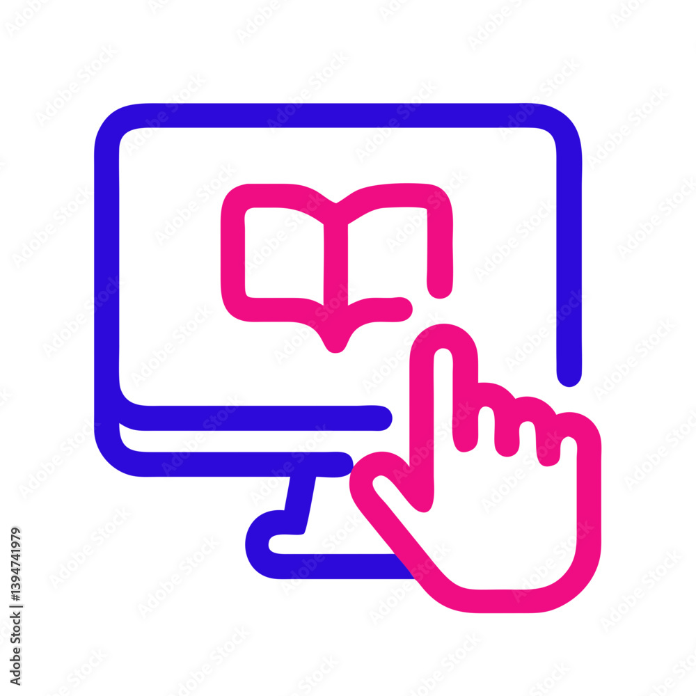 Poster interactive learning icon with computer and hand gesture