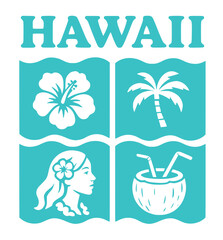 hawaii, aloha, tropical, flower, palm, coconut, beach, ocean, vacation, symbols, t-shirt, print, culture, USA, island