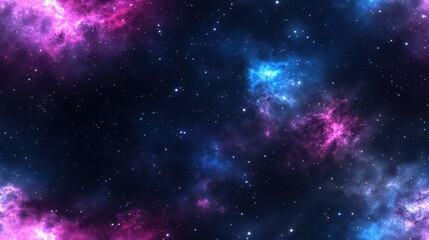 Naklejka premium Cosmic Symphony: A mesmerizing tapestry of nebulae and stars in vibrant hues of pink, purple, and blue, showcasing the infinite beauty and mystery of space.