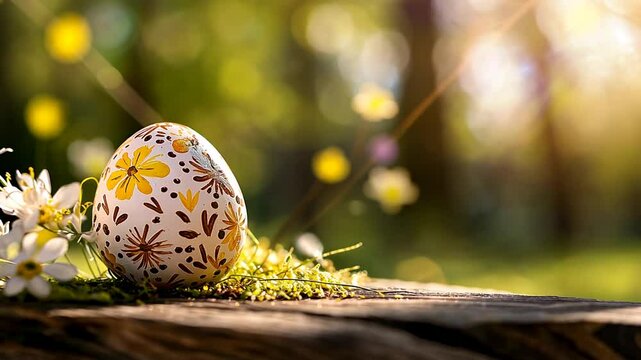 Spring's Gift to Easter - A Single Painted Egg on Wooden Display