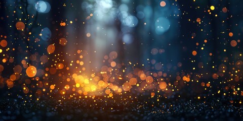 Naklejka premium Night forest bokeh glowing light wallpaper.