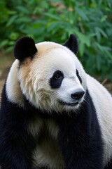 Obraz premium panda bear sitting on the ground with its head on its back