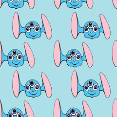 Seamless pattern with funny Aliens heads in doodle flat style. Humanoids, visitors, Martians. Vector cute background, texture on theme of space, UFO, fantastic, kids design