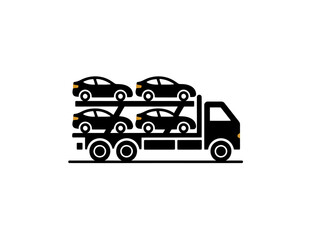 Fototapeta premium Car carrier truck icon vector in black color with white background. Car transportation truck.
