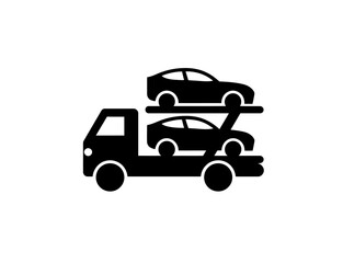 Naklejka premium Car carrier truck icon vector in black color with white background. Car transportation truck.