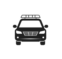 Police car icon vector in black color with white background. Motorway police car.