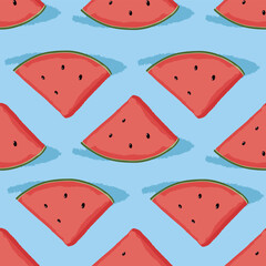 Watermelon Vector Seamless Pattern Juicy Summer Fruit Background in Hand-Drawn Vector Style
