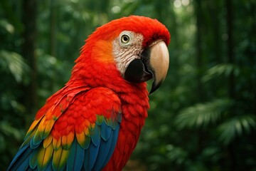 Fototapeta premium Vibrant parrot in lush rainforest.