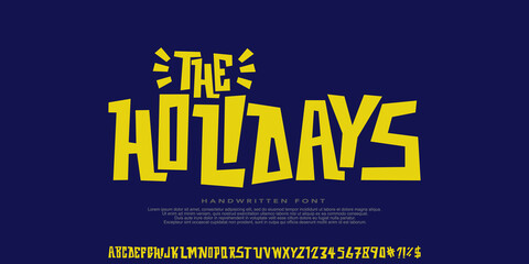 Handwritten Creative alphabet, playful letters, funny festival font for bright fiesta logo, Summer, birthday and greeting card typography, thank you phrases. Vector Typeface typographic design.