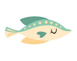 Cute fish clipart, isolated cartoon sea character. Ocean animal hand drawn vector illustration in flat style	
