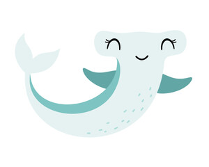 Cute hammerhead shark clipart, isolated cartoon sea character. Ocean animal hand drawn vector illustration in flat style	
