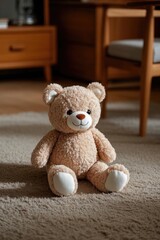 Obraz premium there is a teddy bear sitting on the floor in a room
