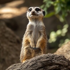 Fototapeta premium Curious Meerkat Standing Tall – Social Animal of the Desert 