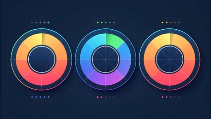 set of colorful cool pie chart on dark background
