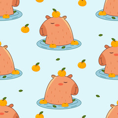 Capybara in water seamless pattern