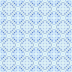 Obraz premium Seamless pattern, tiles with azulejo ornament. Blue gradients used.
