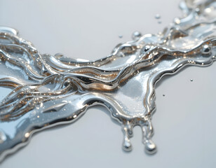 Silver Liquid Flowing Abstractly with Smooth Surface and Sparkling Details