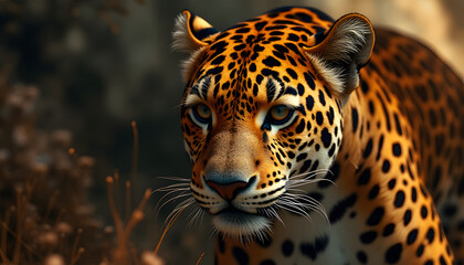 Naklejka premium Vector illustration of jaguar in the wild, close-up, nature photography style