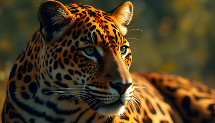 Obraz premium Vector illustration of jaguar in the wild, close-up, nature photography style