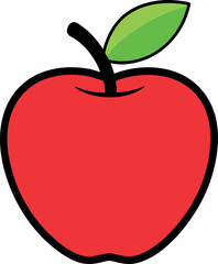 Fresh red apple vector illustration with a green leaf, a healthy and delicious fruit icon