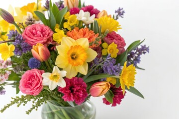 Obraz premium A vibrant spring bouquet bursts with color, a beautiful floral arrangement in full bloom.