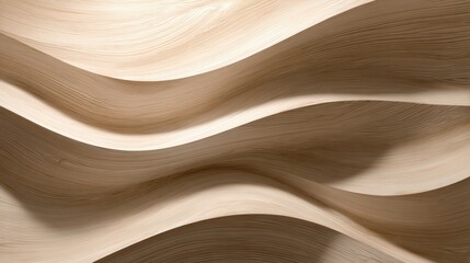 Modern Minimalist Architecture, Wooden abstract waves in beige tones, natural design perfect for interior decor or elegant backdrop.