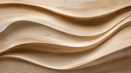 Obraz premium Modern Minimalist Architecture, Wooden abstract waves in beige tones, natural design perfect for interior decor or elegant backdrop.