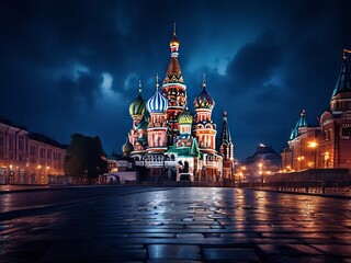 Fototapeta premium St. Basil's Cathedral Illuminated at Night