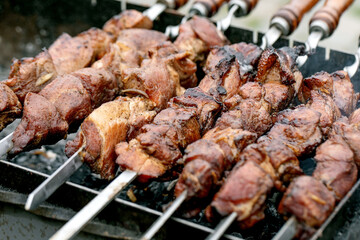 Grilled Meat Skewers On Barbecue