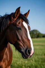 Obraz premium there is a brown and white horse standing in a field