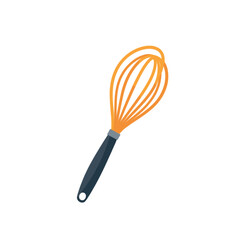 Whisk with orange wires and black handle no background  