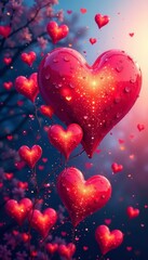 Abstract arrangement of colorful heart shapes creating panoramic backdrop, colors, artistic, vibrant