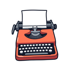 Vintage typewriter in orange color with blank paper  