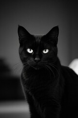 there is a black cat that is sitting on a bed