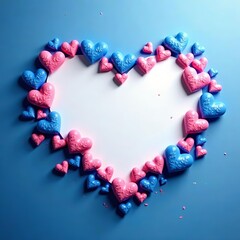 Obraz premium Background of blue and pink heart shapes with white space, pink and blue, cute, abstract