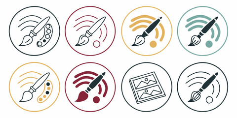 Creative Vector Art Design Icons - Paintbrush Palette Picture Frames - Line Art Illustration Set