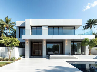 Modern luxury villa exterior in minimal scandinavian style silver color